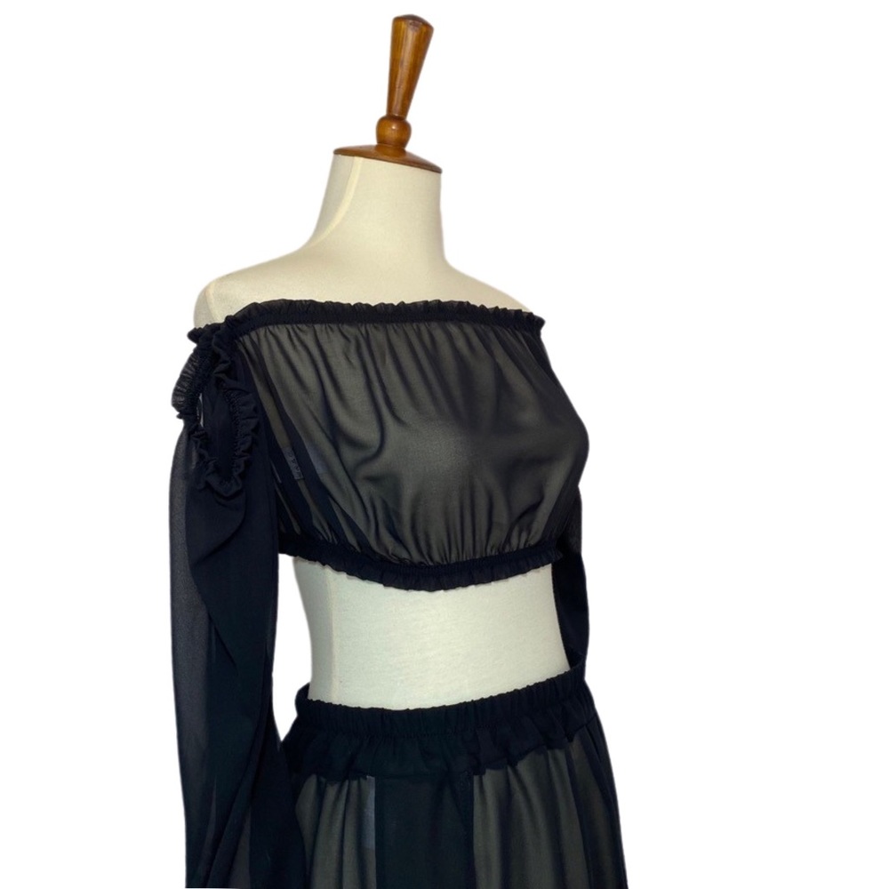 Sexy Black 2 Pcs Crop Top with Maxi Skirt Beach Coverup - Picture 12 of 15